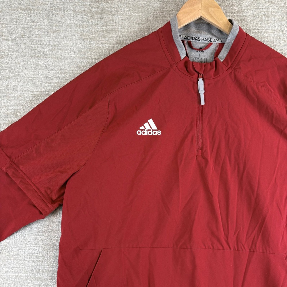 Adidas Baseball Quarter Zip Pullover Mens L Red Convertible Sleeve Windbreaker
